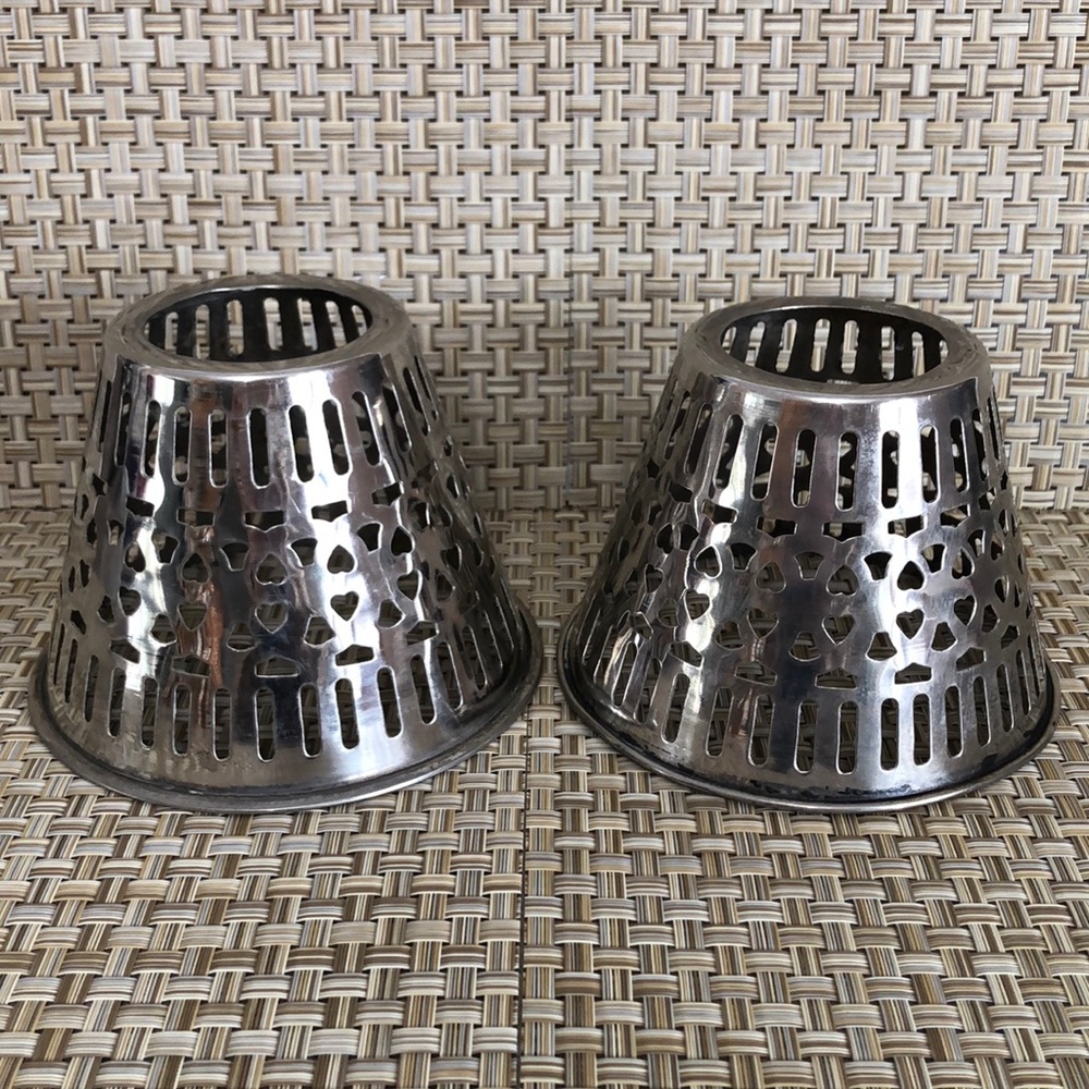 Pair Of Silver Tone Metal Pierced Lamp Shades With Heart Design